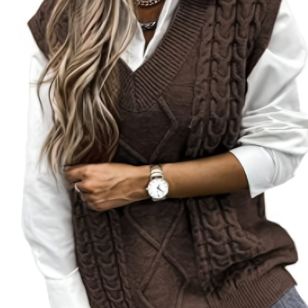 Ladies Cozy Cable-Knit V-Neck Sweater Vest