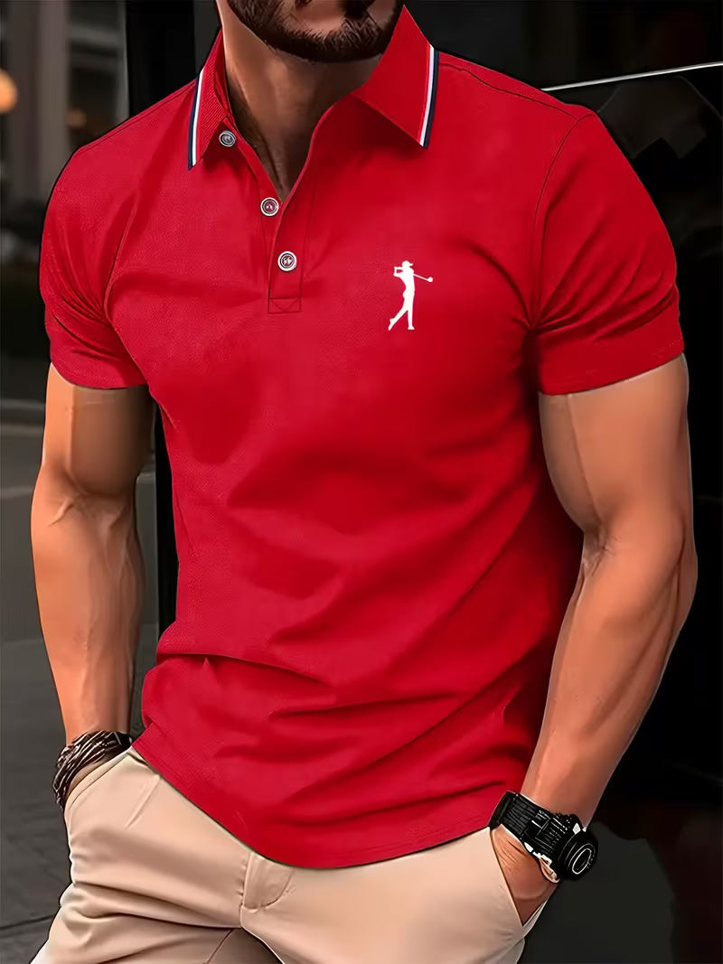 Short-Sleeve Golf Printed Shirt for Men, Casual Style