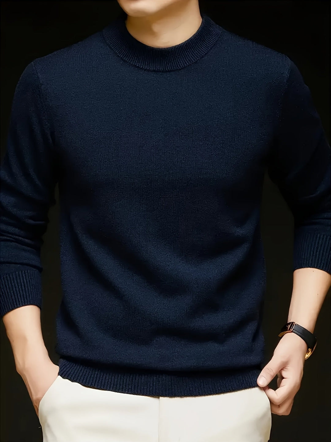 Mock Neck Knit Sweater for Men, Plus Size