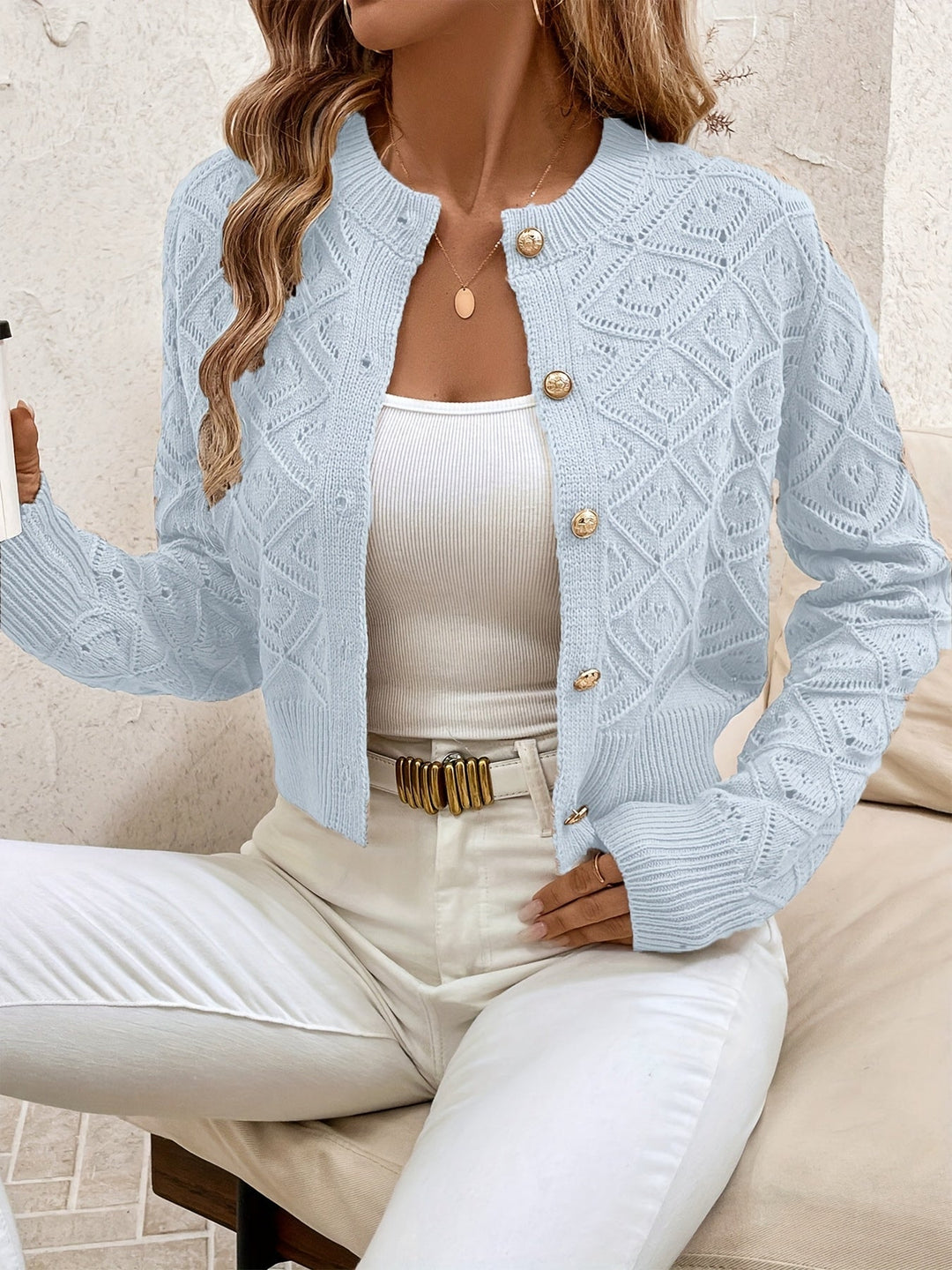 Textured Button-Front Cardigan for Women
