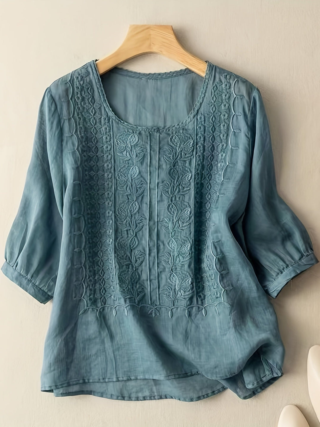 Embroidered Scoop-Neck Blouse for Women