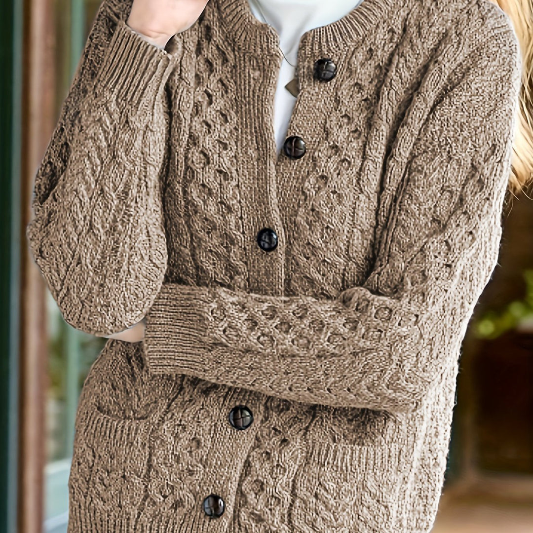 Button-Front Cardigan for Women, Textured Style