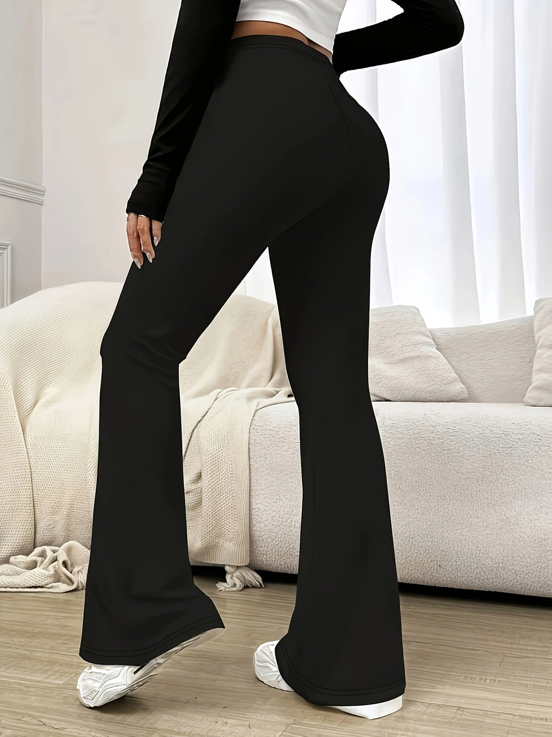 Black High-Waist Flared Trousers for Women