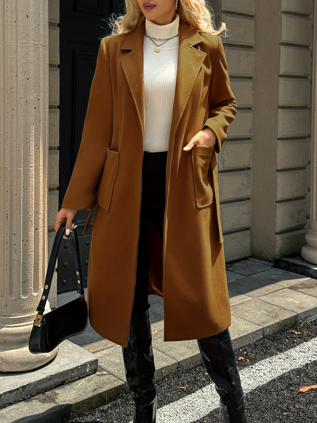 Tailored Belted Long Coat for Women
