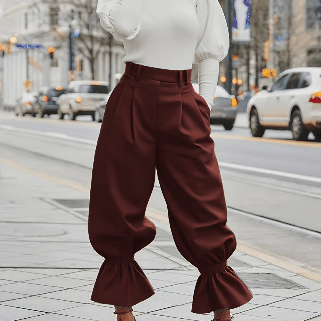 Ruffled-Hem Wide-Leg Trousers for Women