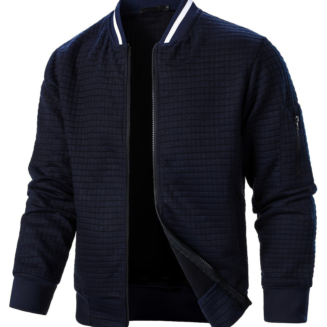Textured Zip-Up Bomber Jacket for Men, Plus Size