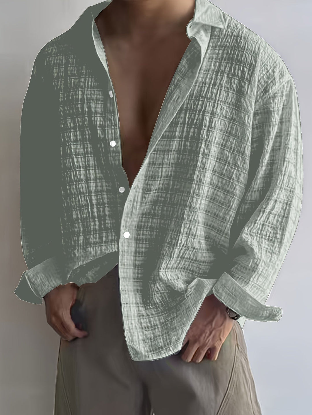 Relaxed Textured Long-Sleeve Shirt for Men