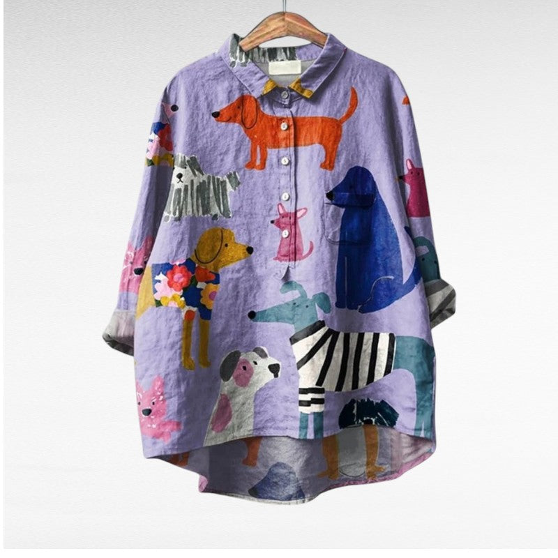 Casual Long Sleeve Printed Blouse for Women, Plus Size