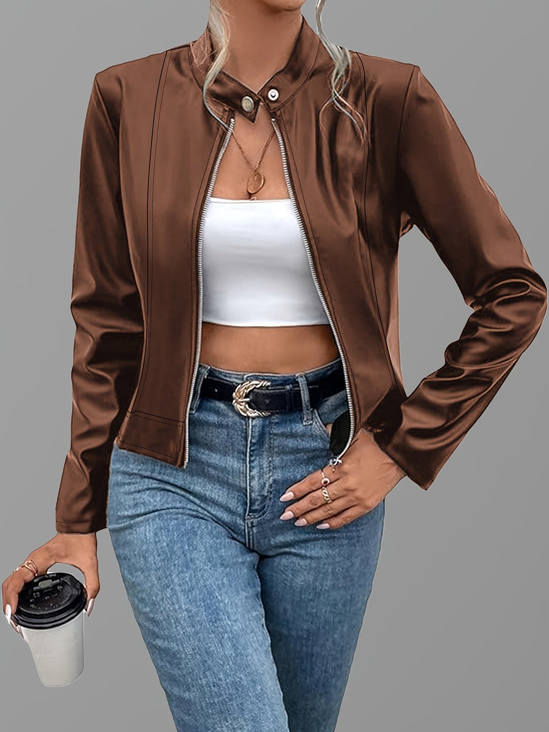 Loess Ochre Sleek Zip-Up Jacket for Women