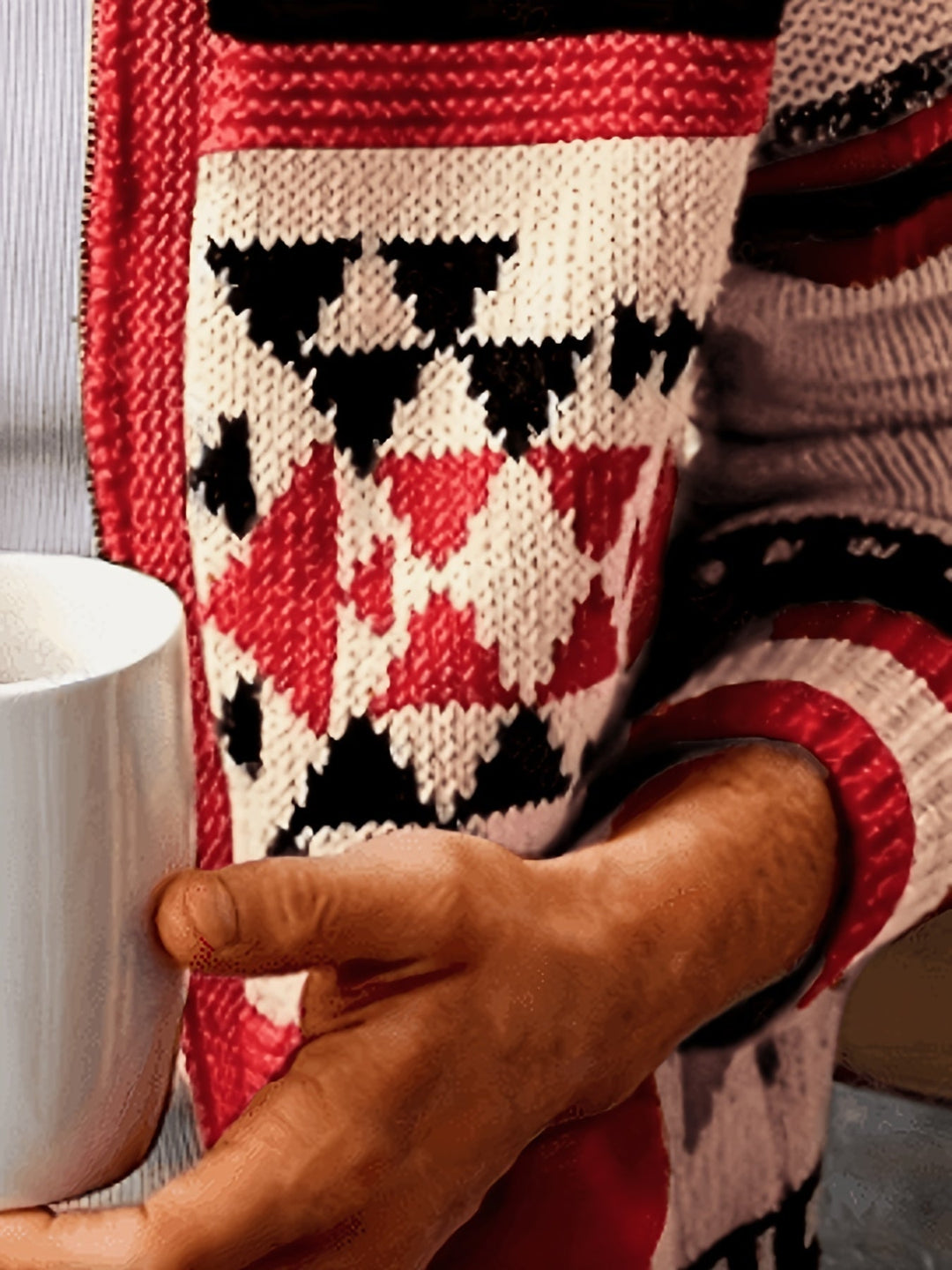 Patterned Zip-Up Cardigan for Men
