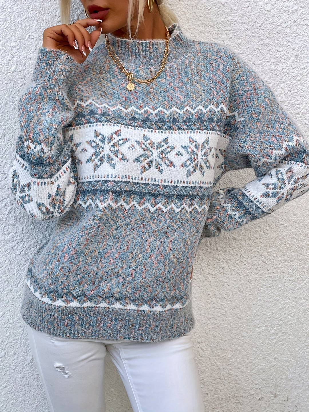 Snowflake Mock-Neck Sweater, Women's Cozy Fit