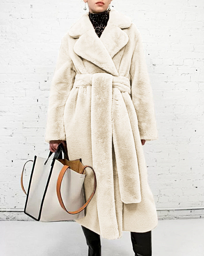 Women's Winter Coat with Belt – Green, Camel, Beige