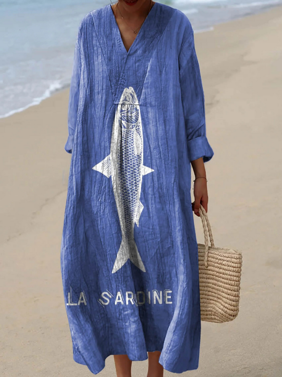 Classic Sardine Pattern Art Print Dress for Women