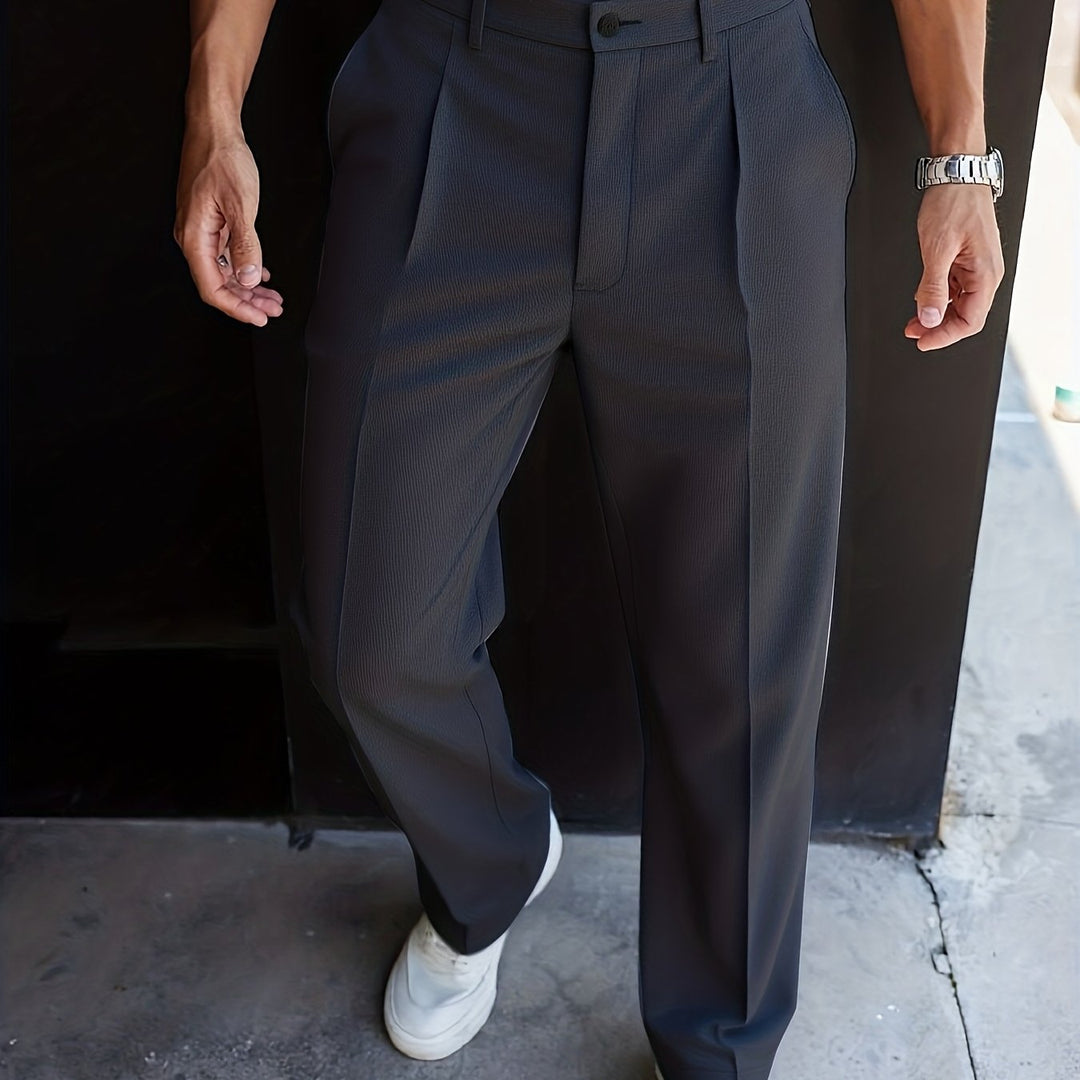 Men's Tailored Straight-Leg Trousers, Big Black
