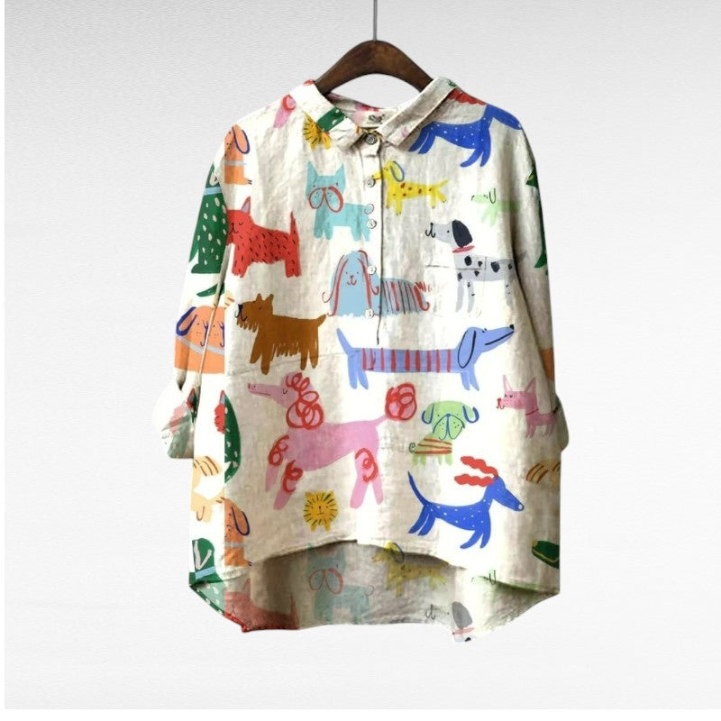 Casual Long Sleeve Printed Blouse for Women, Plus Size