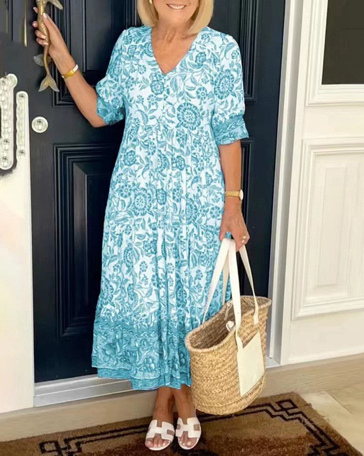 V-Neck Floral Dress, Women's Graceful Fit