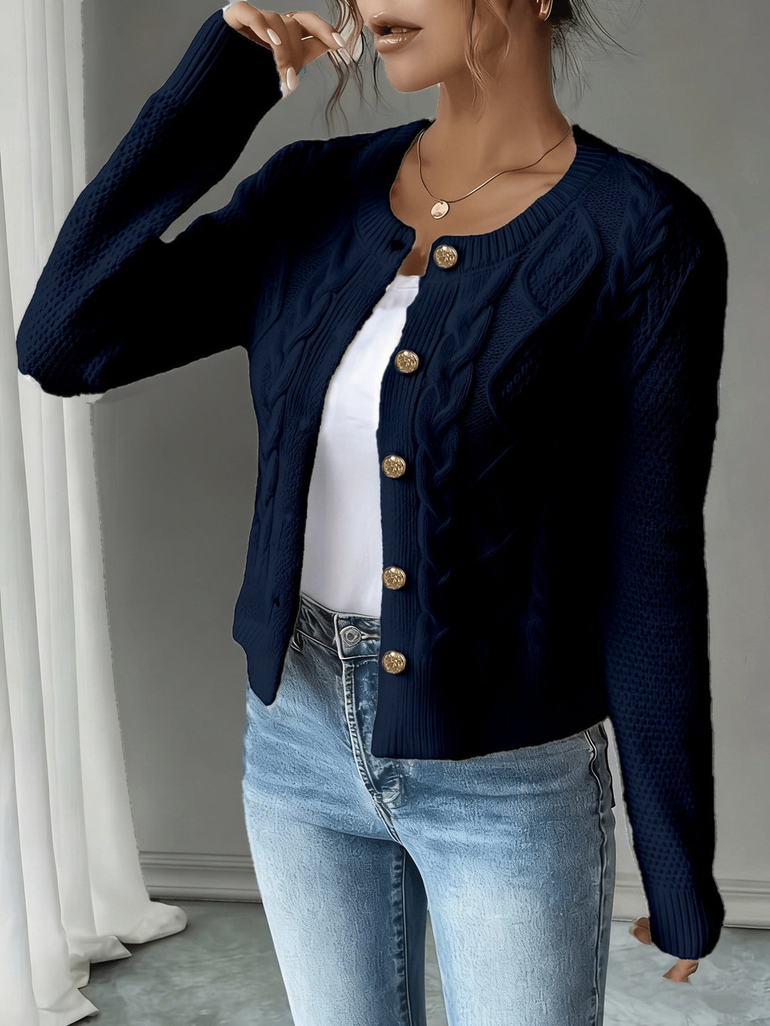 Cable-Knit Button-Front Cardigan for Women