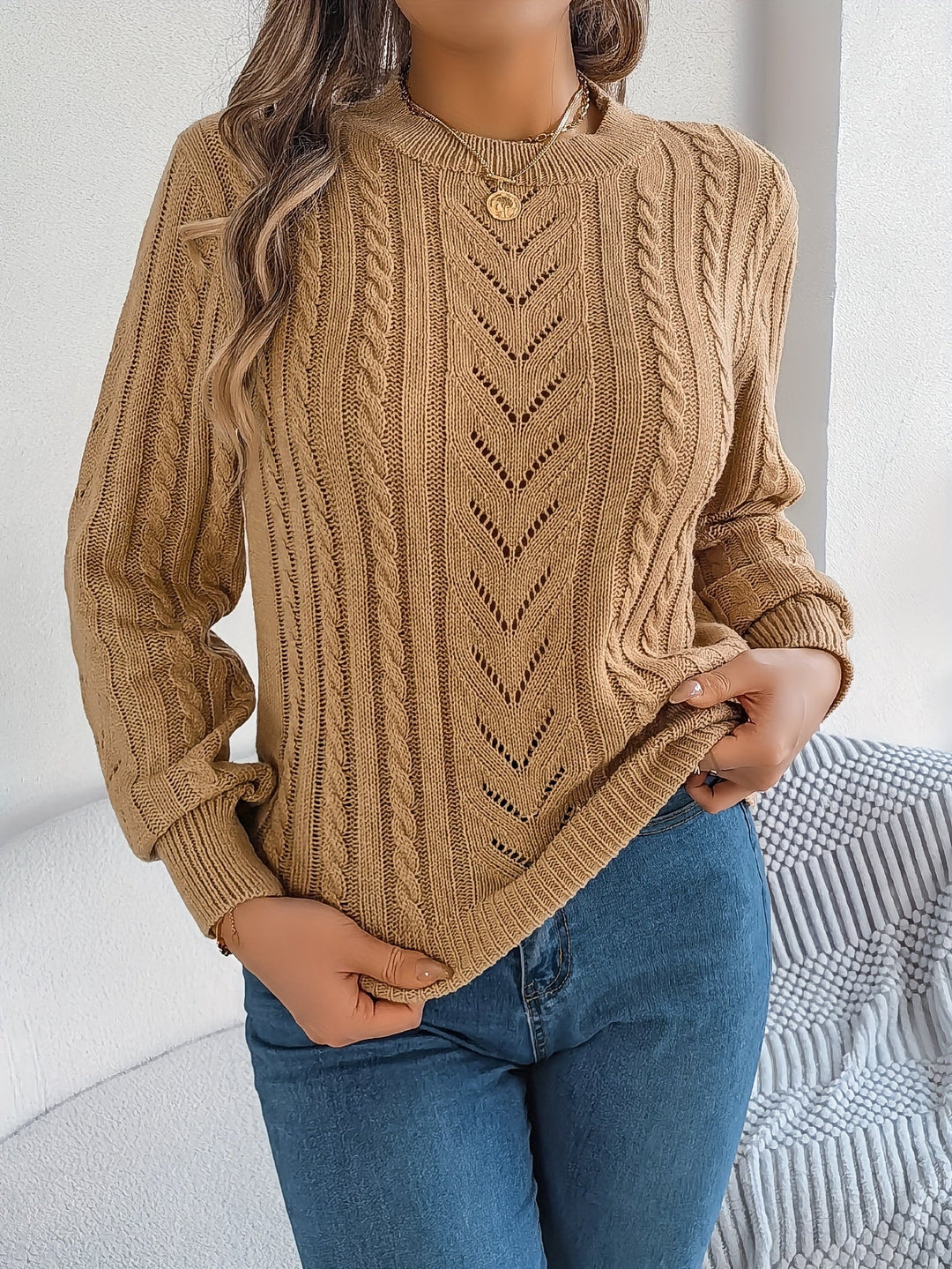 Cable-Knit Textured Sweater for Women