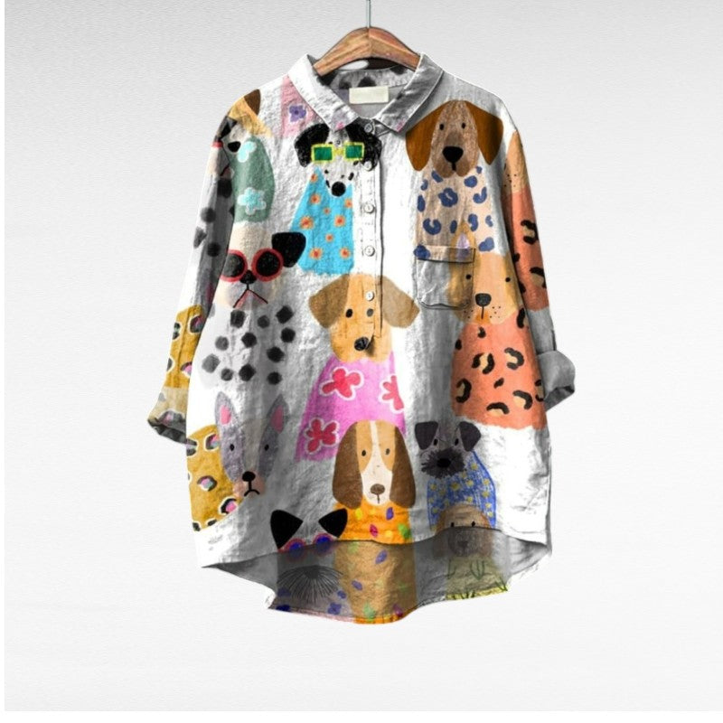 Casual Long Sleeve Printed Blouse for Women, Plus Size