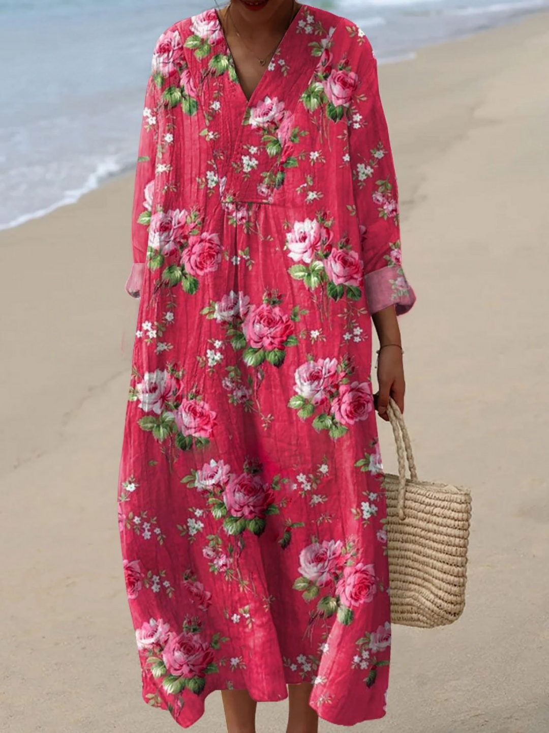 Vintage Floral Art Print Casual Dress for Women, Plus Size