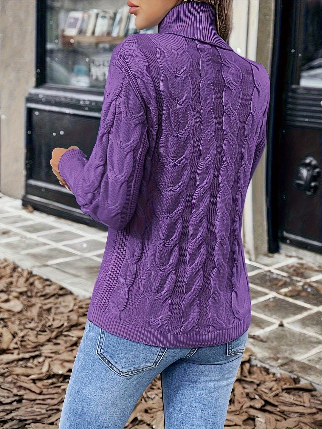 Cable-Knit Turtleneck Sweater for Women, Cozy Style