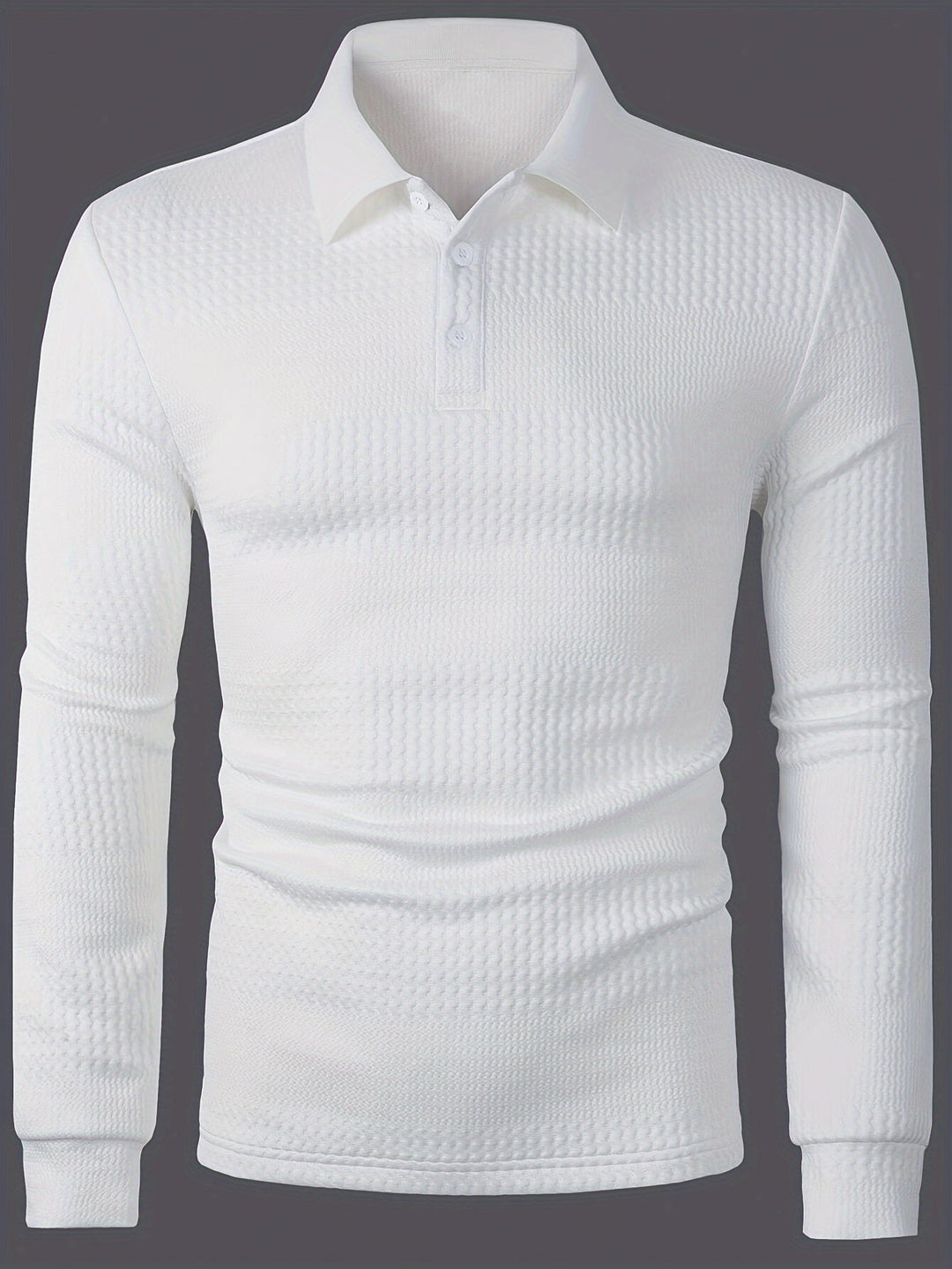 Long-Sleeve Polo Shirt for Men, Textured Style
