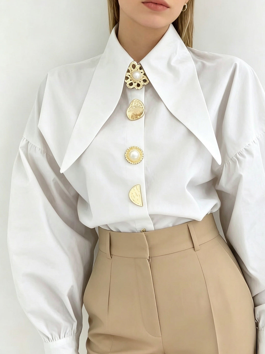 White Statement Collar Blouse for Women