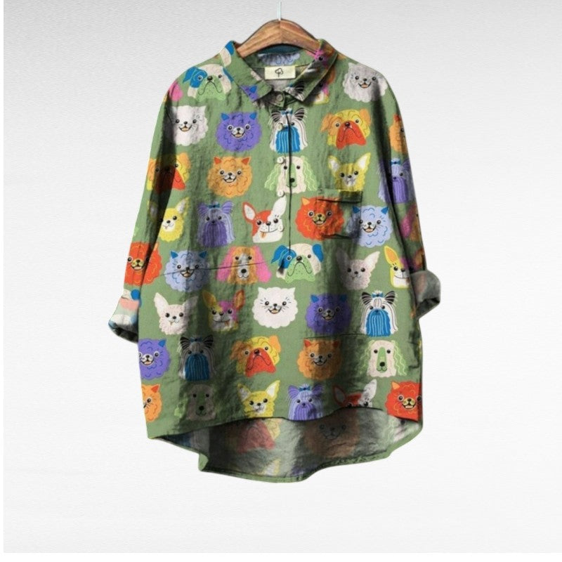 Casual Long Sleeve Printed Blouse for Women, Plus Size