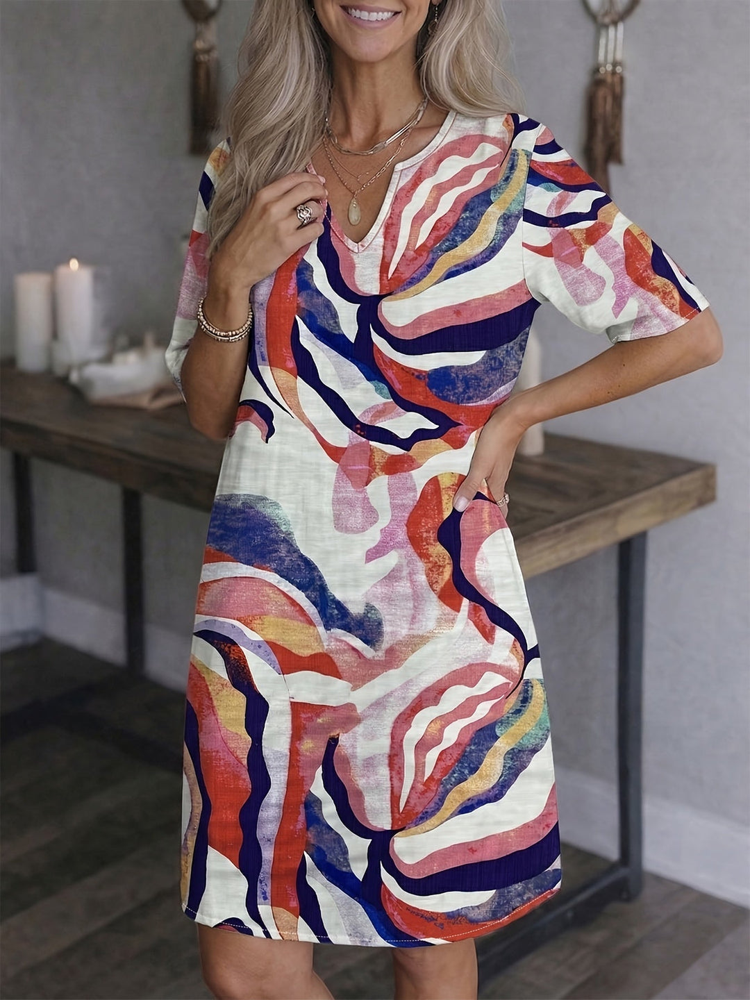 Artful Print Shift Dress for Women