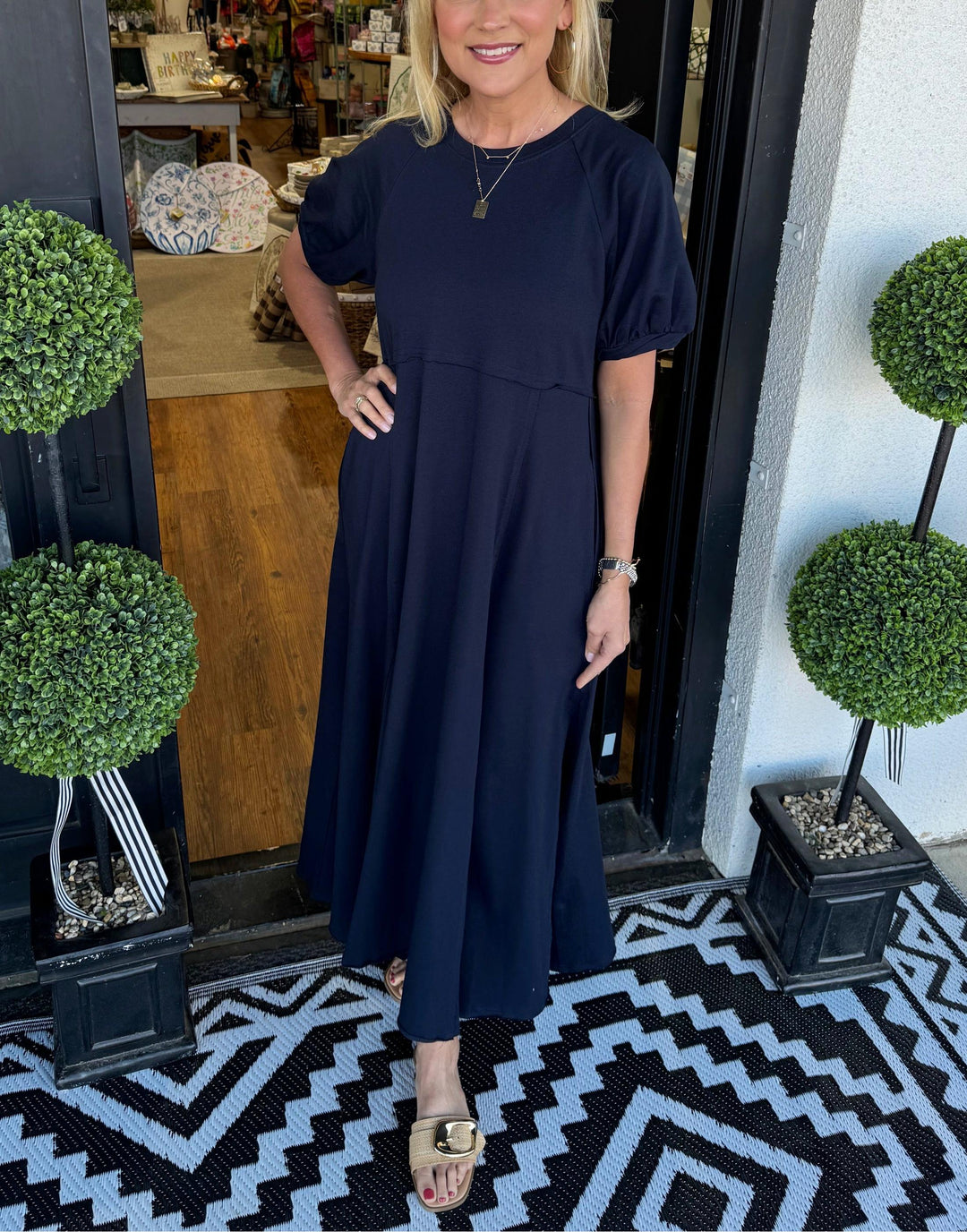 Puff Sleeve Round Neck Maxi Dress for Women, Plus Size