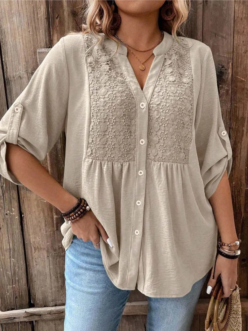 Wide Sleeve V-Neck Blouse for Women, Elegant Style