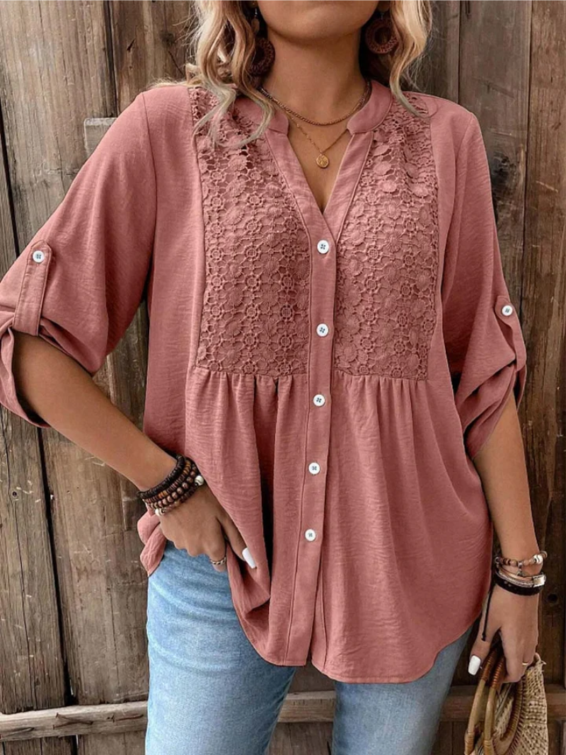 Wide Sleeve V-Neck Blouse for Women, Elegant Style
