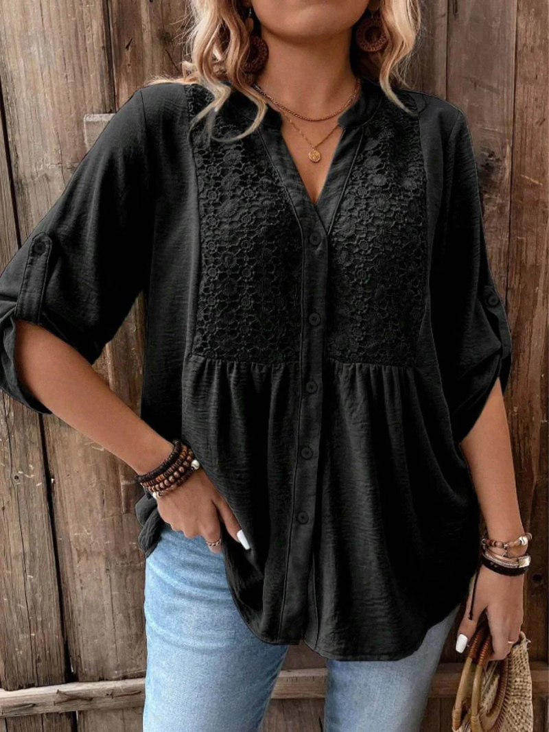 Wide Sleeve V-Neck Blouse for Women, Elegant Style