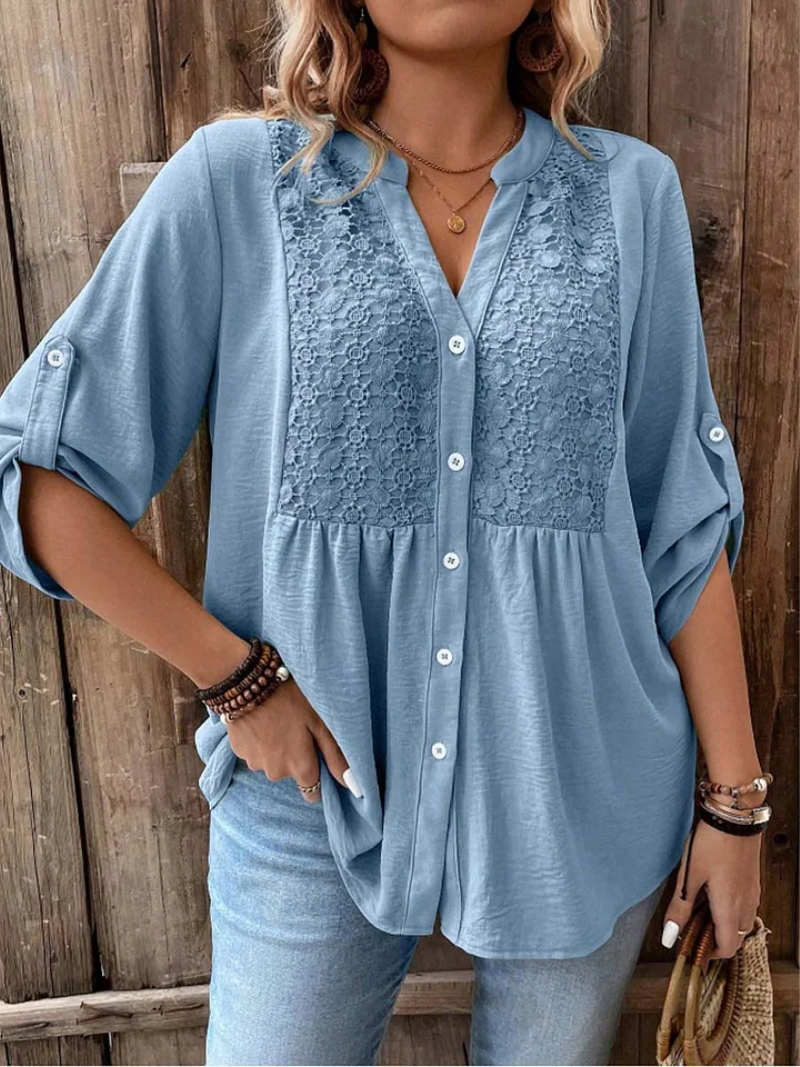 Wide Sleeve V-Neck Blouse for Women, Elegant Style