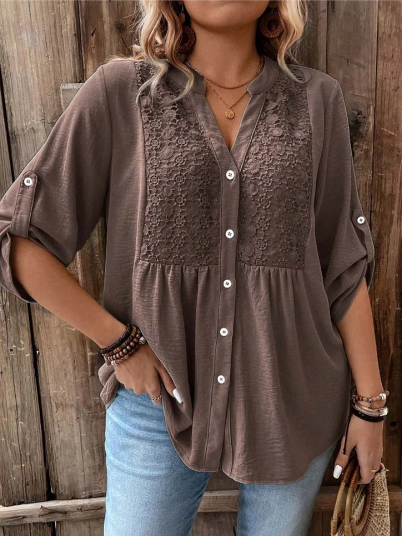 Wide Sleeve V-Neck Blouse for Women, Elegant Style