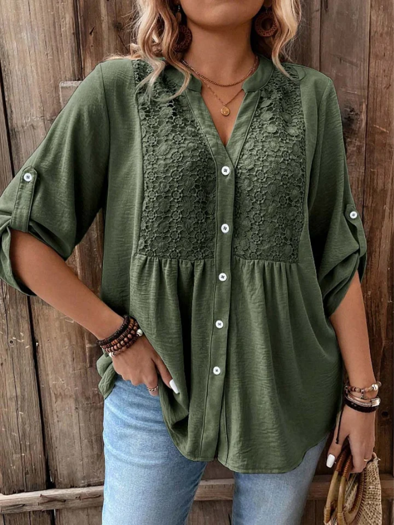 Wide Sleeve V-Neck Blouse for Women, Elegant Style