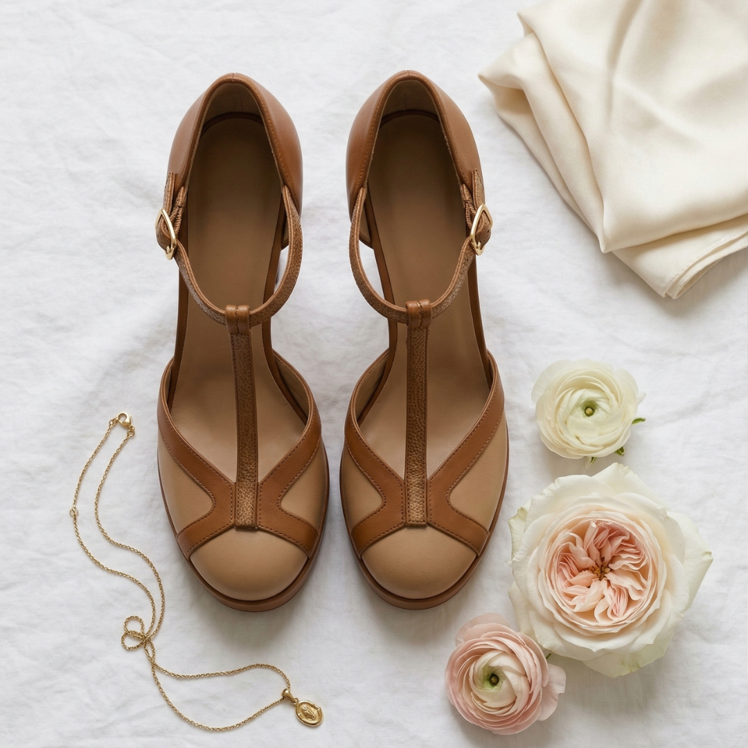 Brown Sophisticated Retro Close Toe Heels for Women