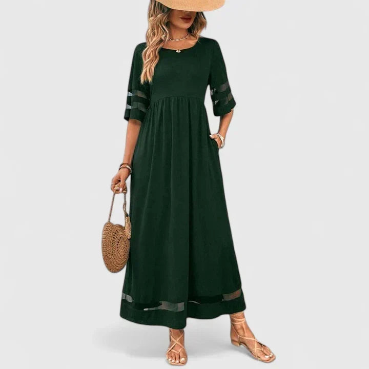 Elegant Round Neck Mid Sleeve Dress for Women, Plus Size