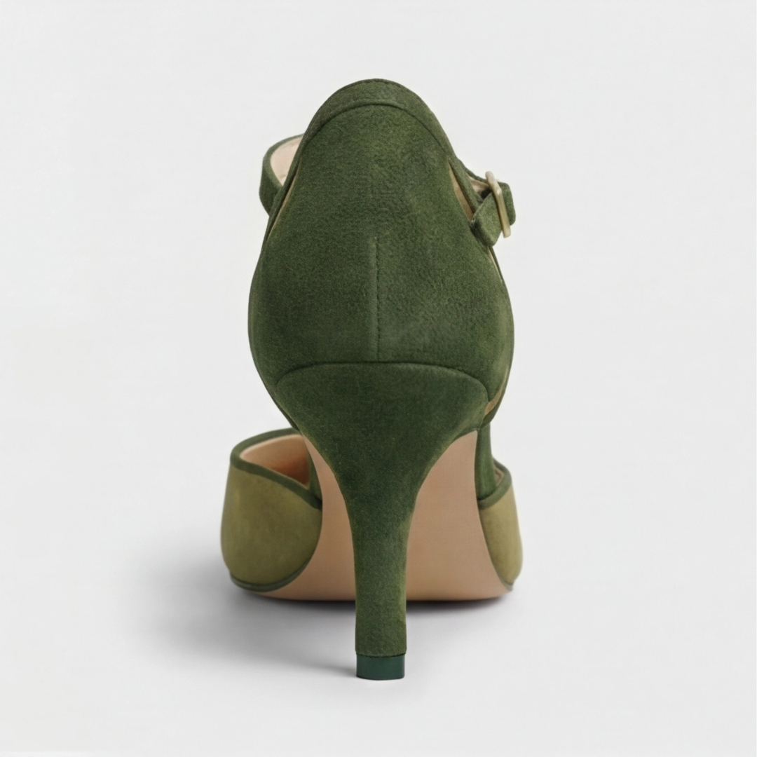 Green Sophisticated Suede T-Strap Heels for Women
