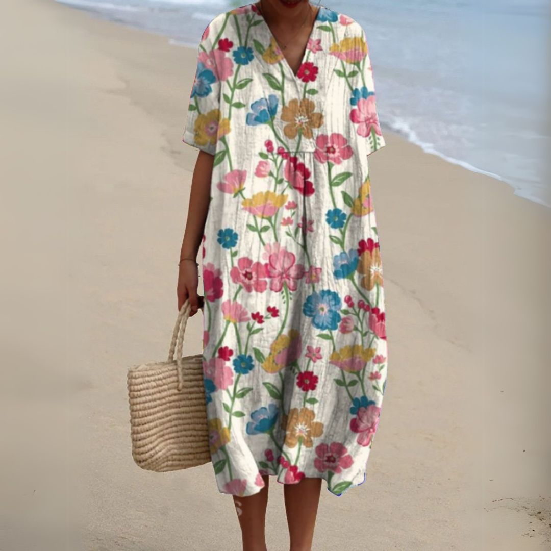 Elegant Floral V-Neck Dress for Women