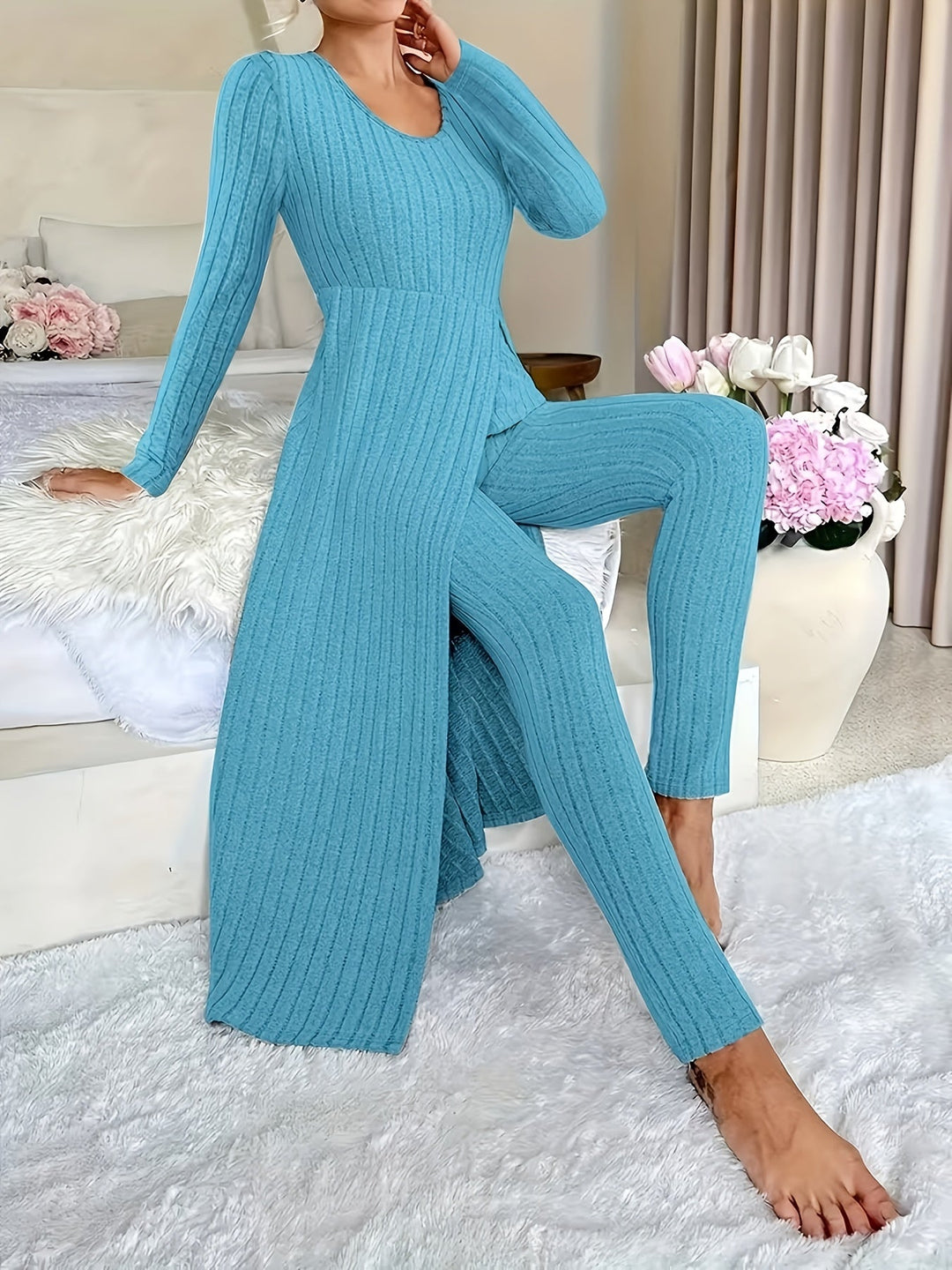 Ribbed Lounge Two-Piece Set for Women