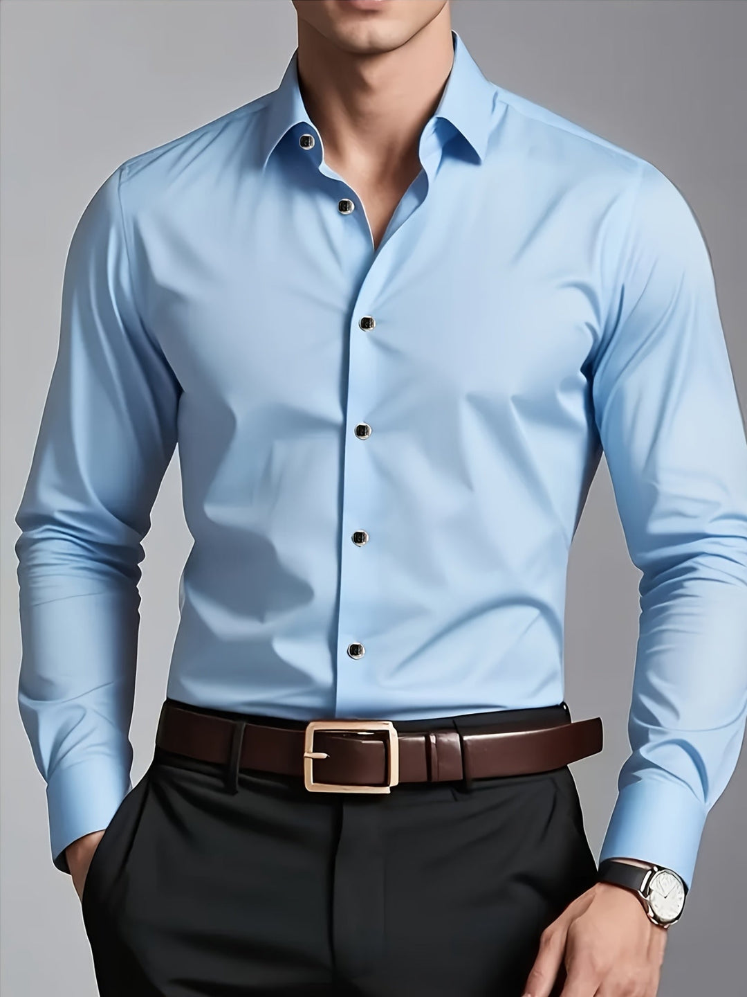 Tailored Long-Sleeve Button-Up Shirt for Men
