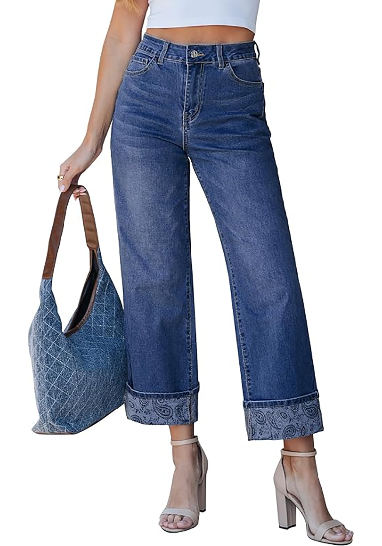 Women's Cropped Wide-Leg Denim Jeans – Relaxed Fit