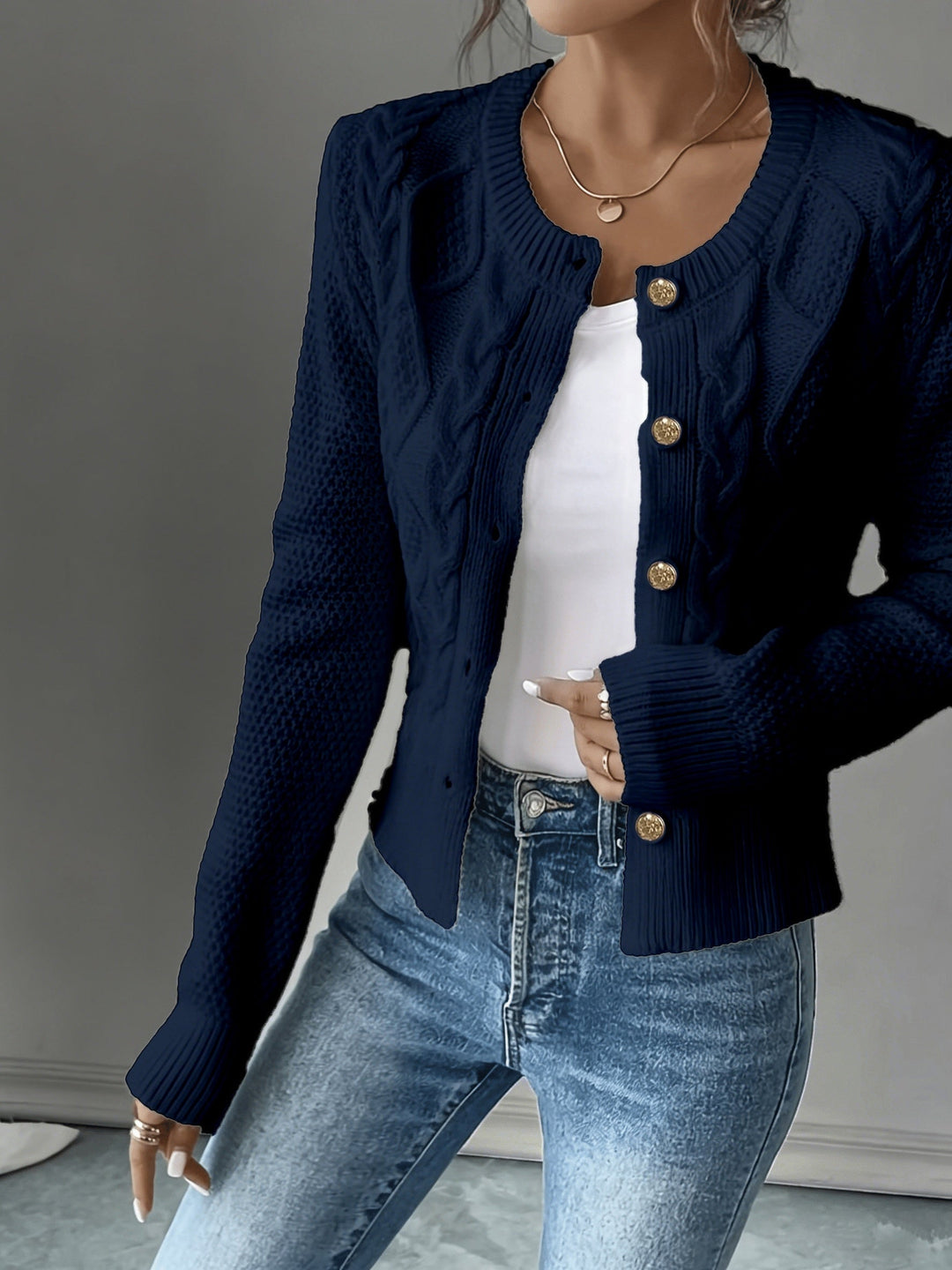Cable-Knit Button-Front Cardigan for Women