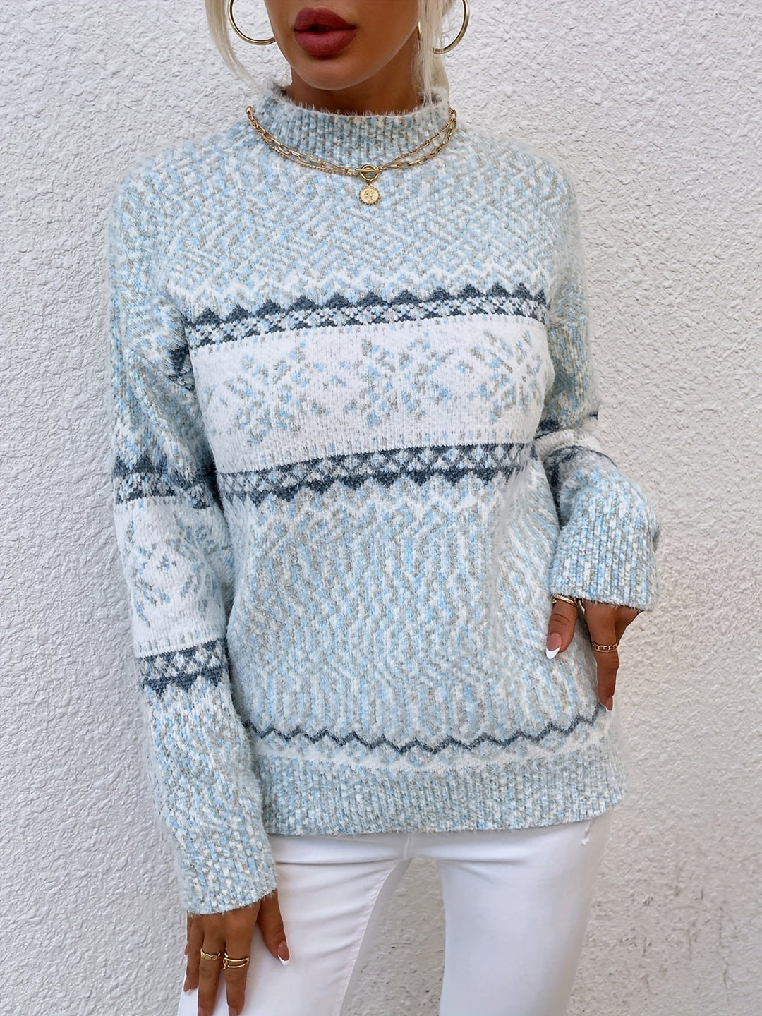 Snowflake Mock-Neck Sweater, Women's Cozy Fit