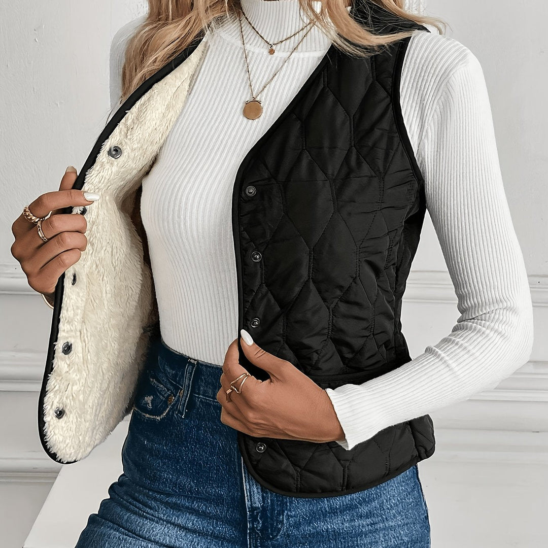 Black Reversible Quilted Vest for Women