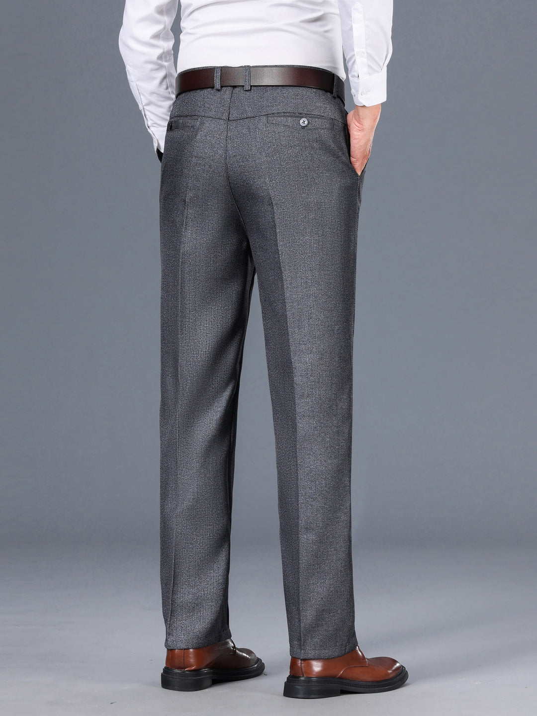 Grey Tailored Straight-Leg Trousers for Men