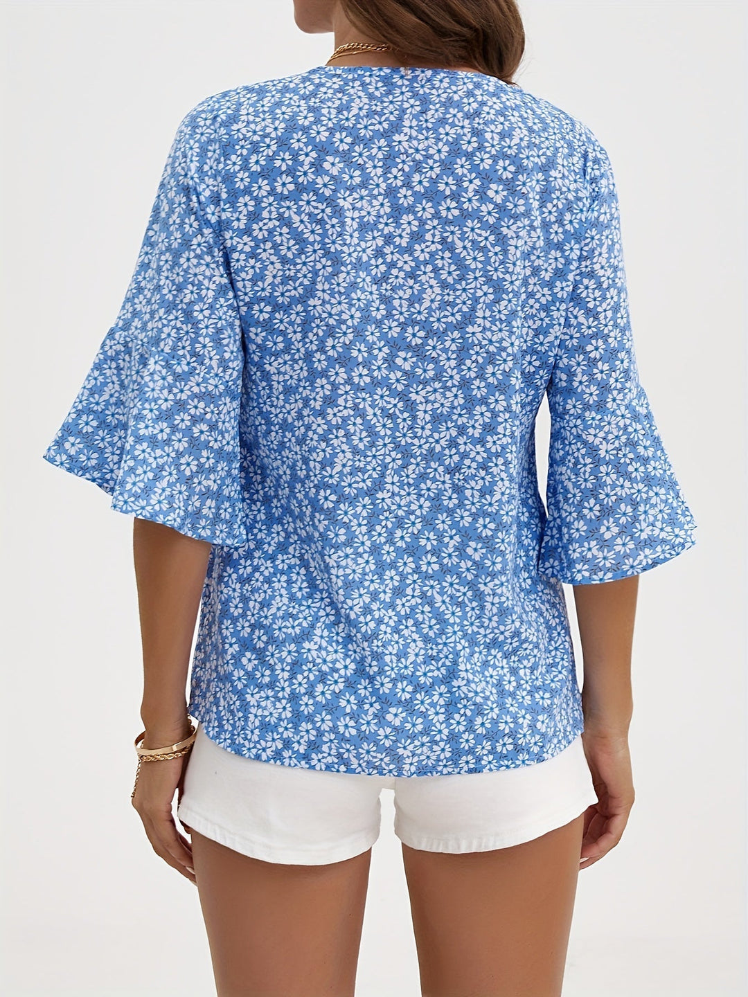 Floral Ruffle-Sleeve Blouse for Women