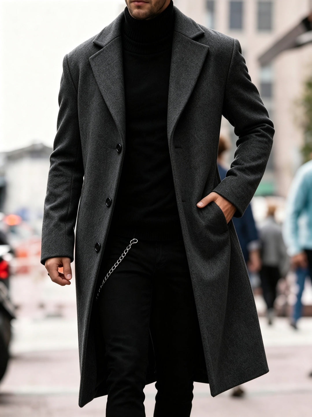 Refined Long Trench Coat for Men, Plus Size