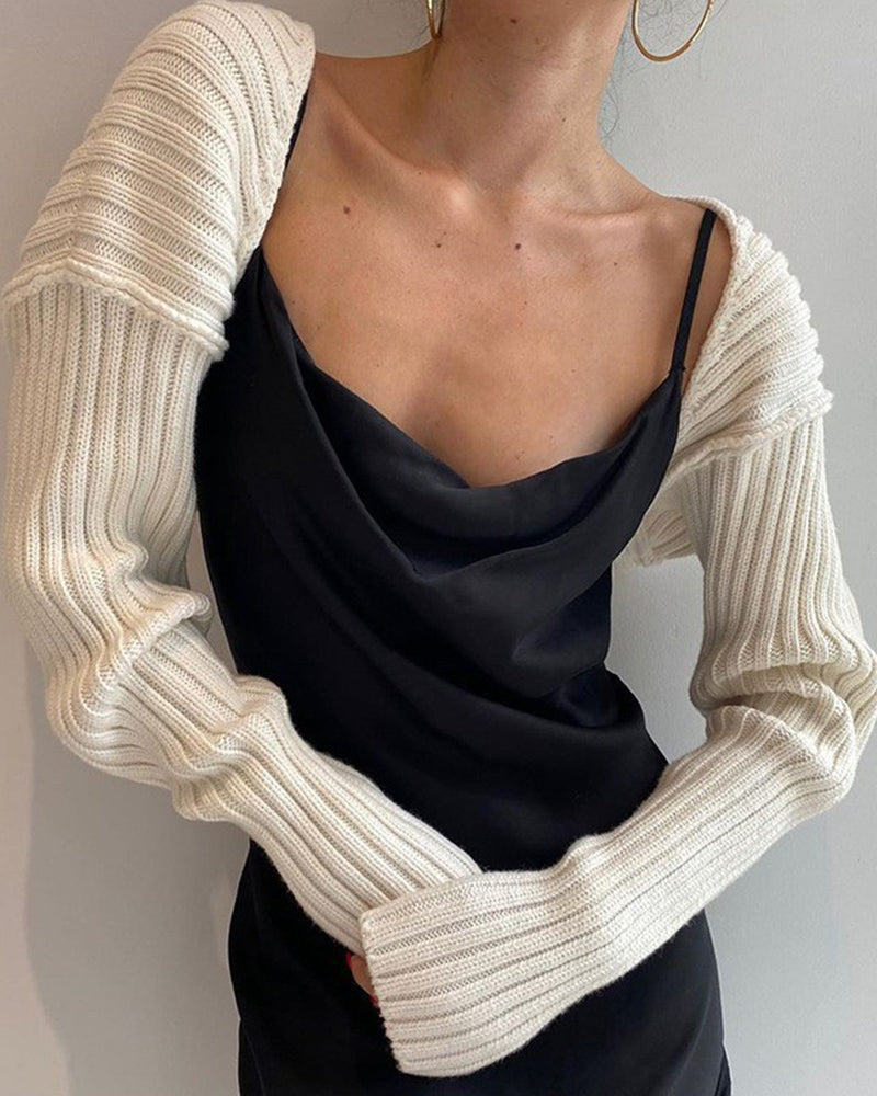 Women's Fleece Cropped Long Sleeve Rib-Knit Cardigan – White